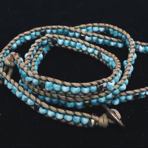 Blue and gold Beaded Wrap Bracelet